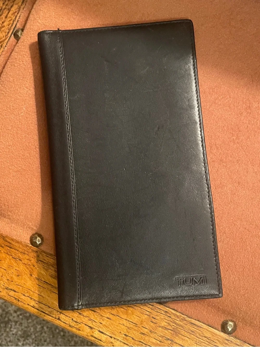Tumi Black Leather Long Wallet, Travel Checkbook Cover, Passport, Portfolio